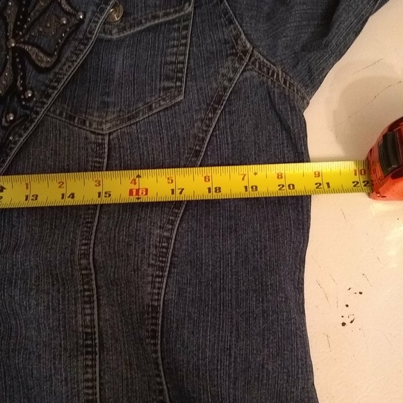 Daniel Jeans Womens Jacket Denim Embellish Studded  Button Distress L/42 - Picture 6 of 9